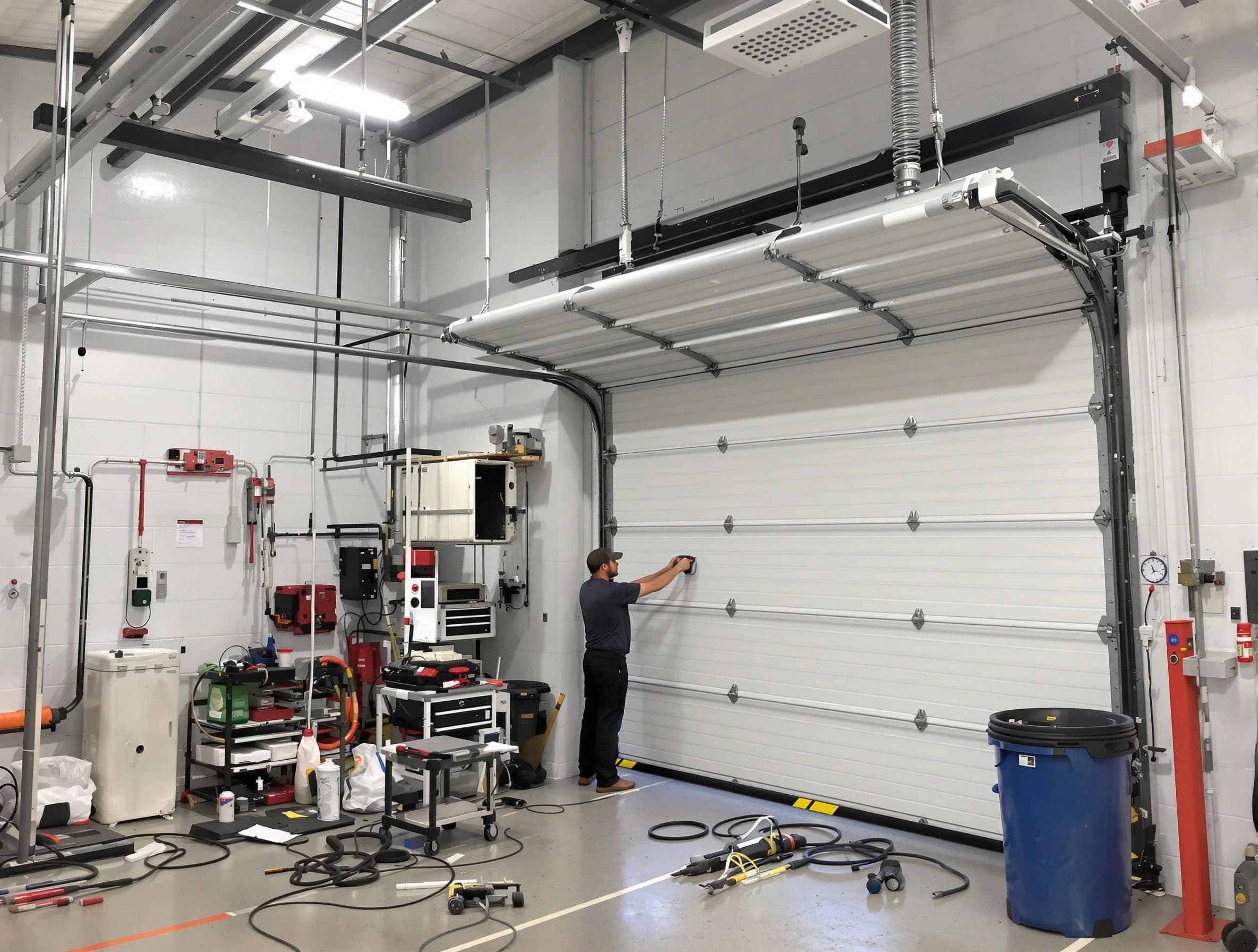 Bethel Park Garage Door Repair certified technician performing commercial door repair at a Bethel Park business facility