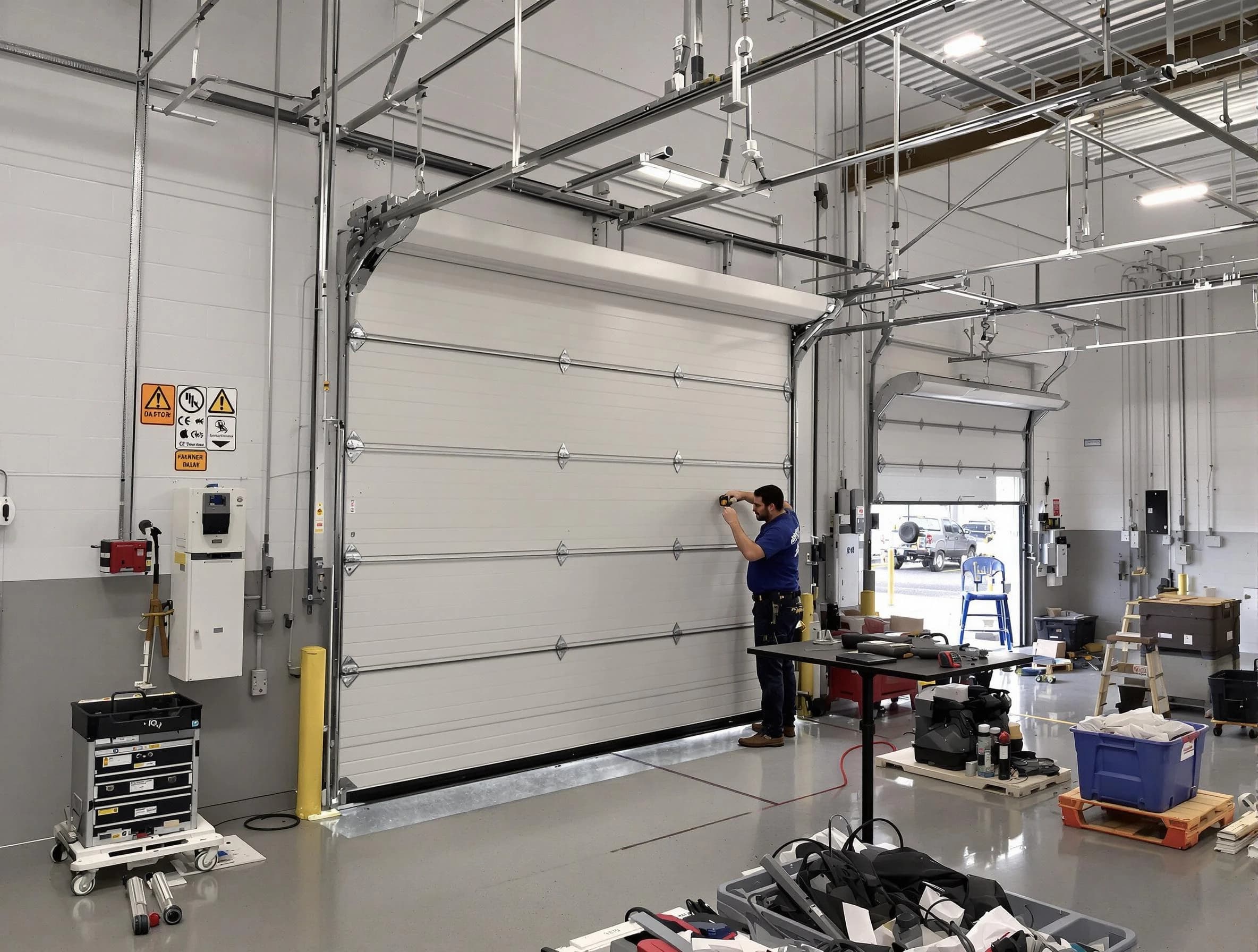 Commercial garage door repair being performed by Bethel Park Garage Door Repair expert in Bethel Park
