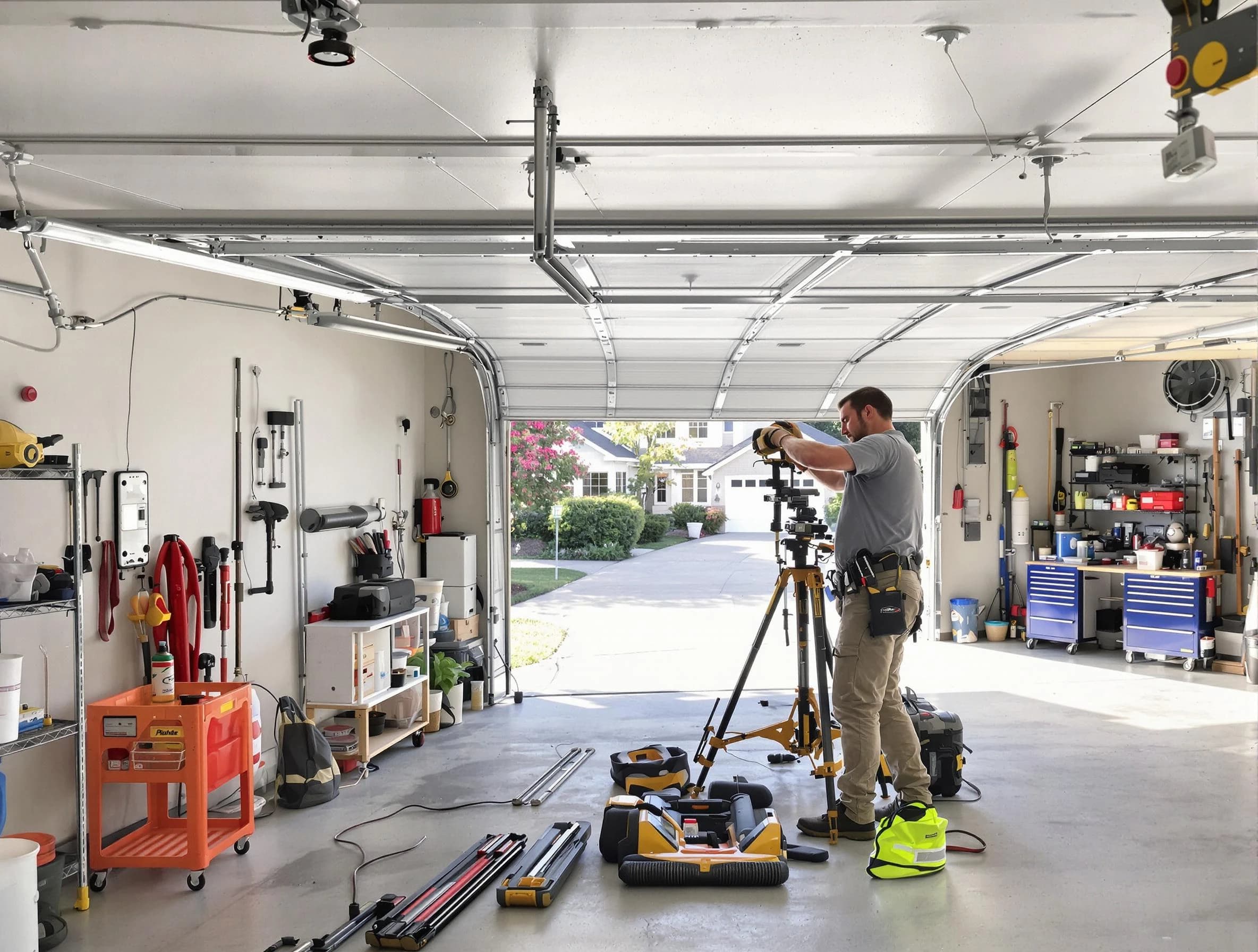 Bethel Park Garage Door Repair specialist performing laser-guided track alignment in Bethel Park